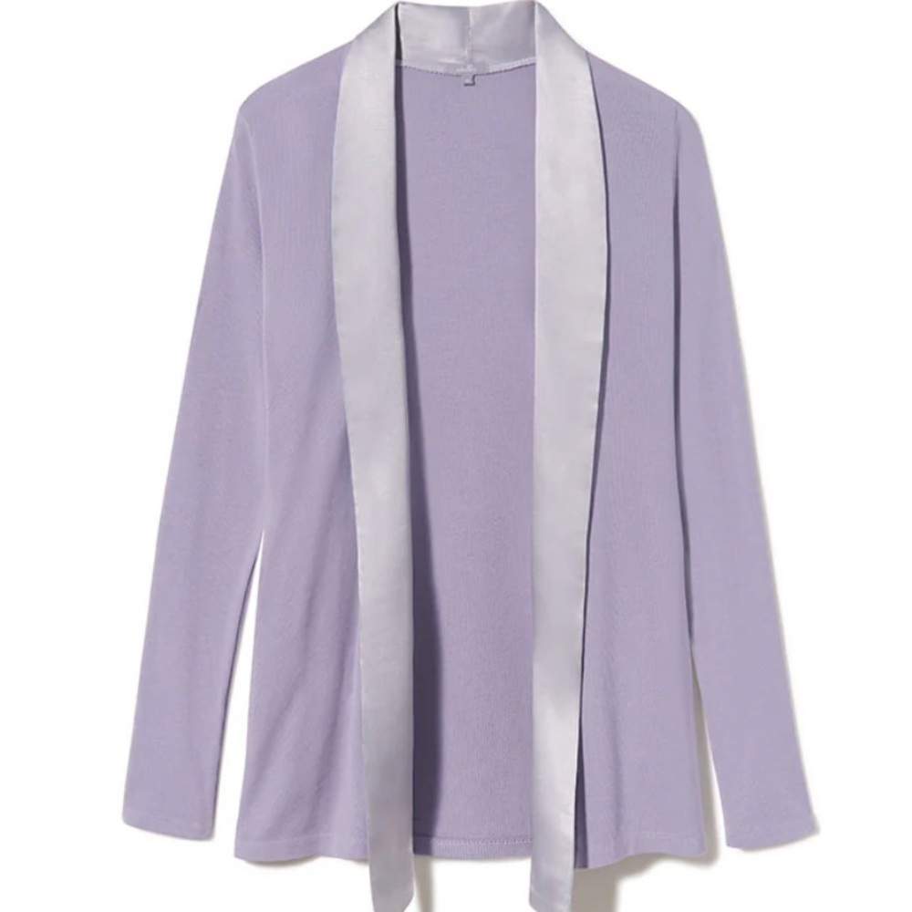 PJ Harlow Shelby Rib Knit Open Front Cardigan Sweater Satin Trim Gypsycore XS